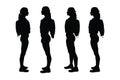 Female lifeguards with muscular bodies silhouette set vector. Anonymous beach lifeguard woman without faces standing in different Royalty Free Stock Photo