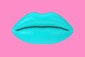 Female Lips with Blue Lipstick in Kiss Gesture as Duotone Style. 3d Rendering