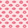 Female lips hearts seamless pattern