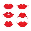 Female Lips icon set. Red Lipstick makeup. Sexy lip collection. Woman Girl Mouth Set. White teeth tooth. Smile Kiss shape. Fashion Royalty Free Stock Photo