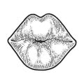 Female lips kiss sketch engraving vector