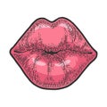 Female lips kiss sketch engraving vector