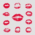 Female Lips Lipstick Kiss Print Set Transparent background Royalty Free Stock Photo