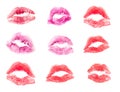 Female lips lipstick kiss print set for valentine day and love illustration isolated on white background Royalty Free Stock Photo