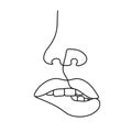 Female lips and nose in one line drawing style. Woman biting her lip. Mouth silhouette. Permanent or tattoo make up Royalty Free Stock Photo