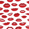 Seamless vector pattern of hand drawn illustrations of red lips in various shapes Royalty Free Stock Photo