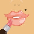 Female lips with a pink lipstick. Vector