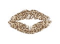 Female lips stylized as a leopard skin. Kiss jaguar isolated on white background for design prints. Animal skin lipstick pucker Royalty Free Stock Photo