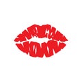 Female lipstick kiss print. Woman lips red vector icon.
