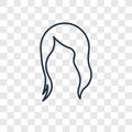 Female long black hair concept vector linear icon isolated on tr