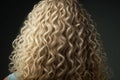 Female long blond hair close-up as background. Beautifully laid wavy shiny curls. AI Generation