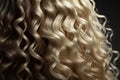 Female long blond hair close-up as background. Beautifully laid wavy shiny curls. AI Generation
