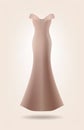 Female long dress mock up. Isolated beige dress