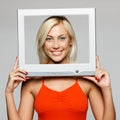 Female looking through the screen frame