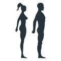 Female and male anatomy human character, woman man people dummy front and view side body silhouette, isolated on white, flat Royalty Free Stock Photo