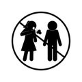 Female and male avatar coughing with forbidden symbol silhouette