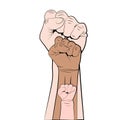 Female male and children fist up. Fight for rights and freedoms. Vector illustration Royalty Free Stock Photo