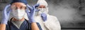 Female and Male Doctors or Nurses Wearing Scrubs and Protective Mask and Goggles Banner