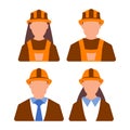 Female and Male engineer worker icon. Woman and Man worker. Cart