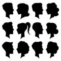 Female and Male faces silhouettes in vintage cameo style. Retro woman and man face profile portrait silhouette. People vector Royalty Free Stock Photo