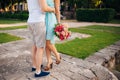 Female and male feet on grass Royalty Free Stock Photo