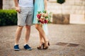 Female and male feet on grass Royalty Free Stock Photo