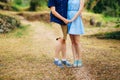 Female and male feet on grass Royalty Free Stock Photo