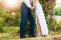 Female and male feet on grass Royalty Free Stock Photo