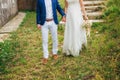 Female and male feet on grass Royalty Free Stock Photo