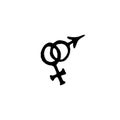 Female and male gender symbols hand drawn outline doodle icon. Sex and gender diversity concept simple sketch illustration for Royalty Free Stock Photo