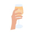 Female or male hand holding glass of cocktail with ice. Wineglass with alcohol drink or beer. Summer aperitif, alcoholic Royalty Free Stock Photo