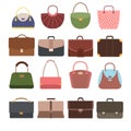 Female and male handbags. Fashion lady purse and bag accessories vector collection isolated