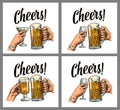 Female and male hands holding and clinking two glasses with beer, wine or cocktail. Royalty Free Stock Photo