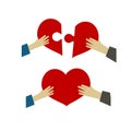 Female and male hands holding red heart Royalty Free Stock Photo