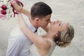 Female and male portrait. Lady and guy outdoors.Wedding couple in love, close-up portrait of young and happy bride and groom at we Royalty Free Stock Photo