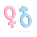 Female and Male symbol icons on white background. 3d render vector. Gender symbols. Sexual symbols. Minimalist concept Royalty Free Stock Photo