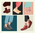 female and male trendy shoes collection vector design
