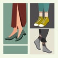 female and male trendy shoes set vector design