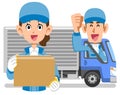 Female and male truck drivers with luggage