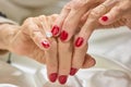 Female manicured hands with diamond. Royalty Free Stock Photo