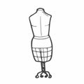 Female mannequin for fitting and tailoring, accessory for fashion designers, vector image in doodle style, hand draw, isolate on a