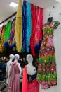 Female mannequin, Rajasthani womens clothes being sold in a shop at famous Sardar Market and Ghanta ghar Clock tower in the