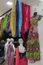 Female mannequin , Rajasthani womens clothes being sold in a shop at famous Sardar Market and Ghanta ghar Clock tower in the Royalty Free Stock Photo