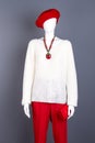 Female mannequin in white and red outfit. Royalty Free Stock Photo
