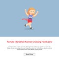 Female marathon runner crossing finish line Royalty Free Stock Photo