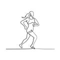 Female Marathon Runner Running Side View Continuous Line Drawing