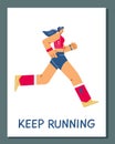 Female marathon runner, woman in sportswear jogging, marathon race vector sport poster, cartoon athlete number 3