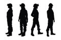 Female mason standing in different position silhouette set vector. Woman bricklayers silhouette bundle on a white background. Girl Royalty Free Stock Photo