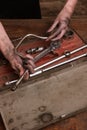 Female mechanic dirty woman hands tool set