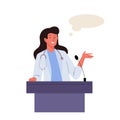 Female medical doctor at podium and giving a speech at a medicine conference. Presentation scientific research